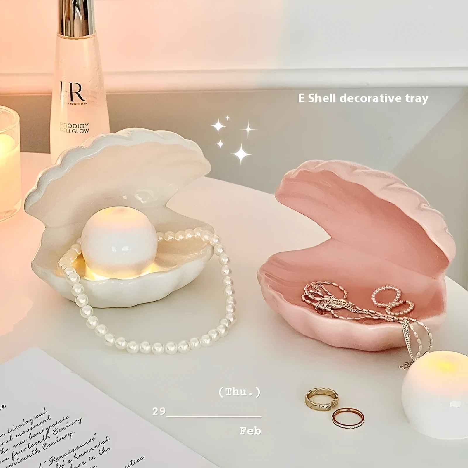 Yellow porcelain storage tray for girls with optional pink or white shell and night light.