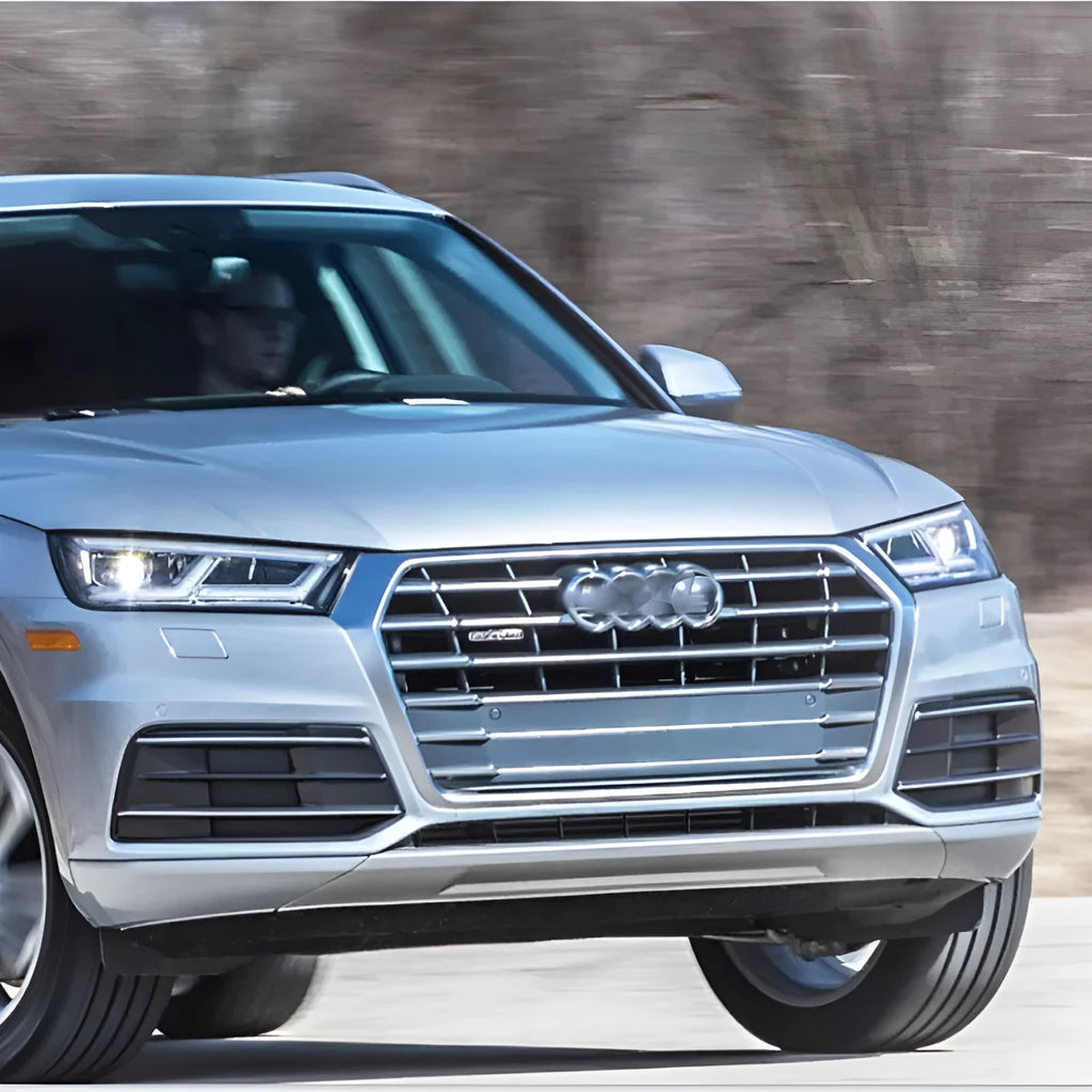Audi Q5 front bumper lower grille and fog light frame pair in matte black ABS plastic