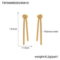 Gold plated titanium steel necklace with snake chain and knotted tassel pendant, shown with matching earrings.