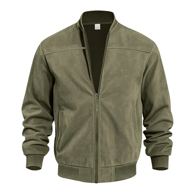 Men's plus size suede casual jacket with zipper closure and cotton lining in multiple colours
