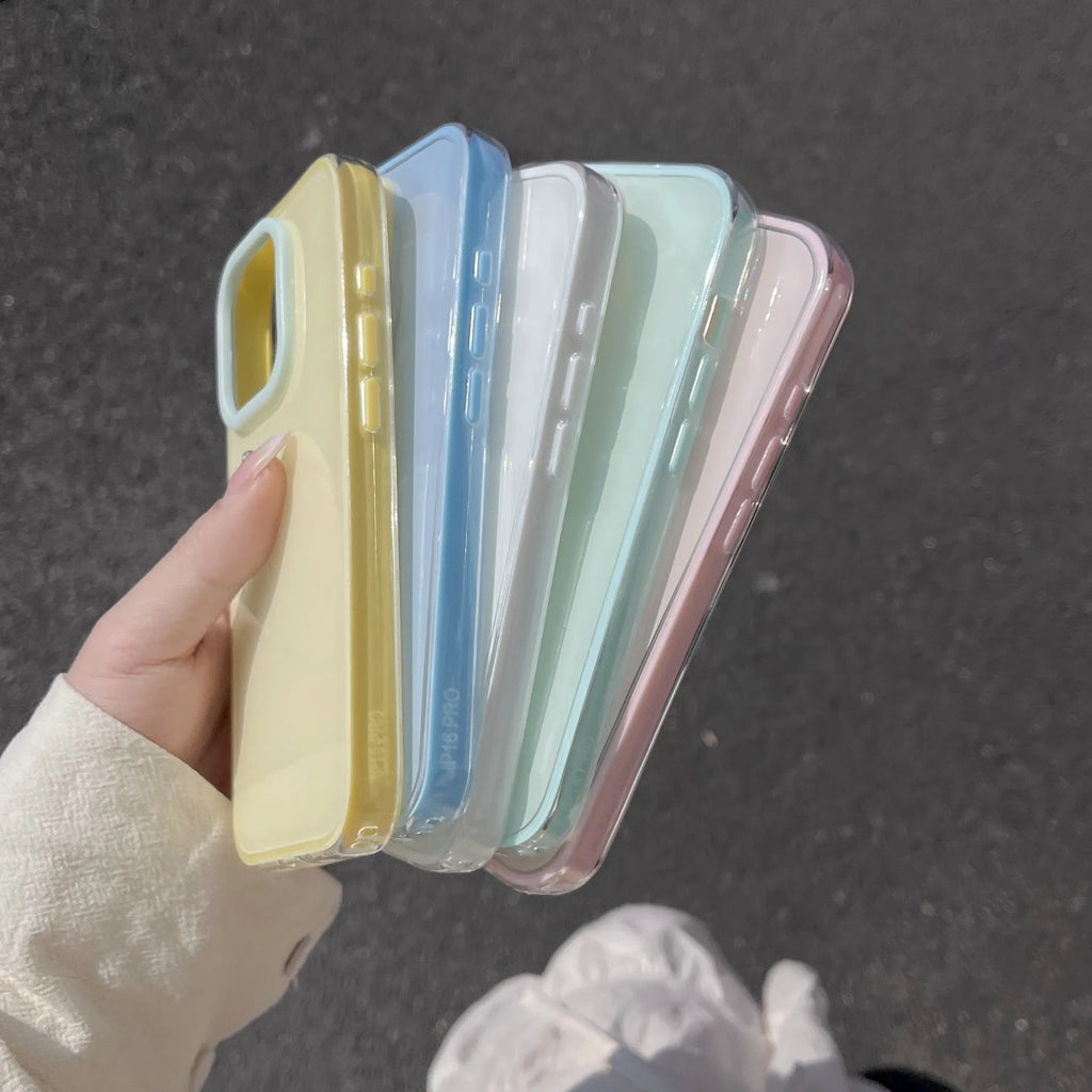Simple solid colour TPU jelly silicone phone case for iPhone models, shown in blue.