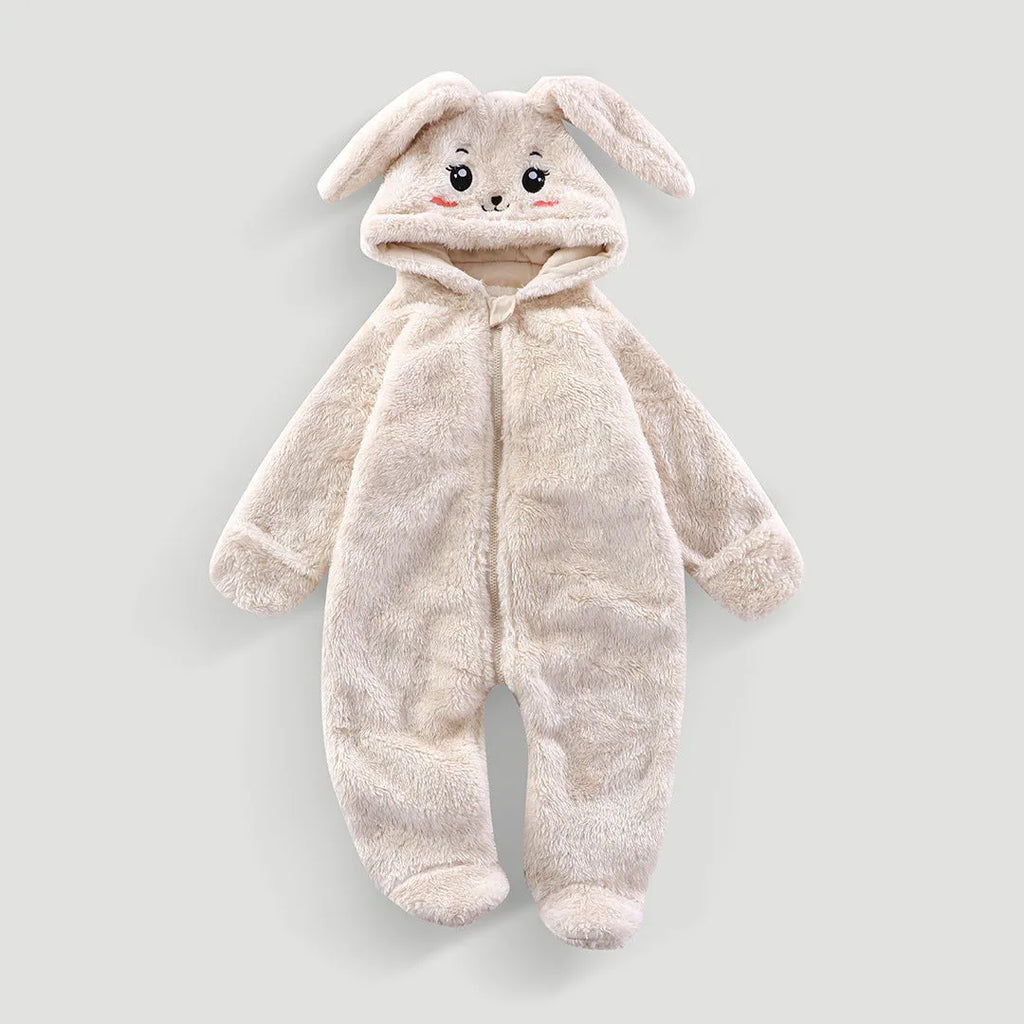 Boys and girls jumpsuit thermal pajamas in dark khaki cloth colour, thickening polyester fibre sleepsuit for babies and toddlers.