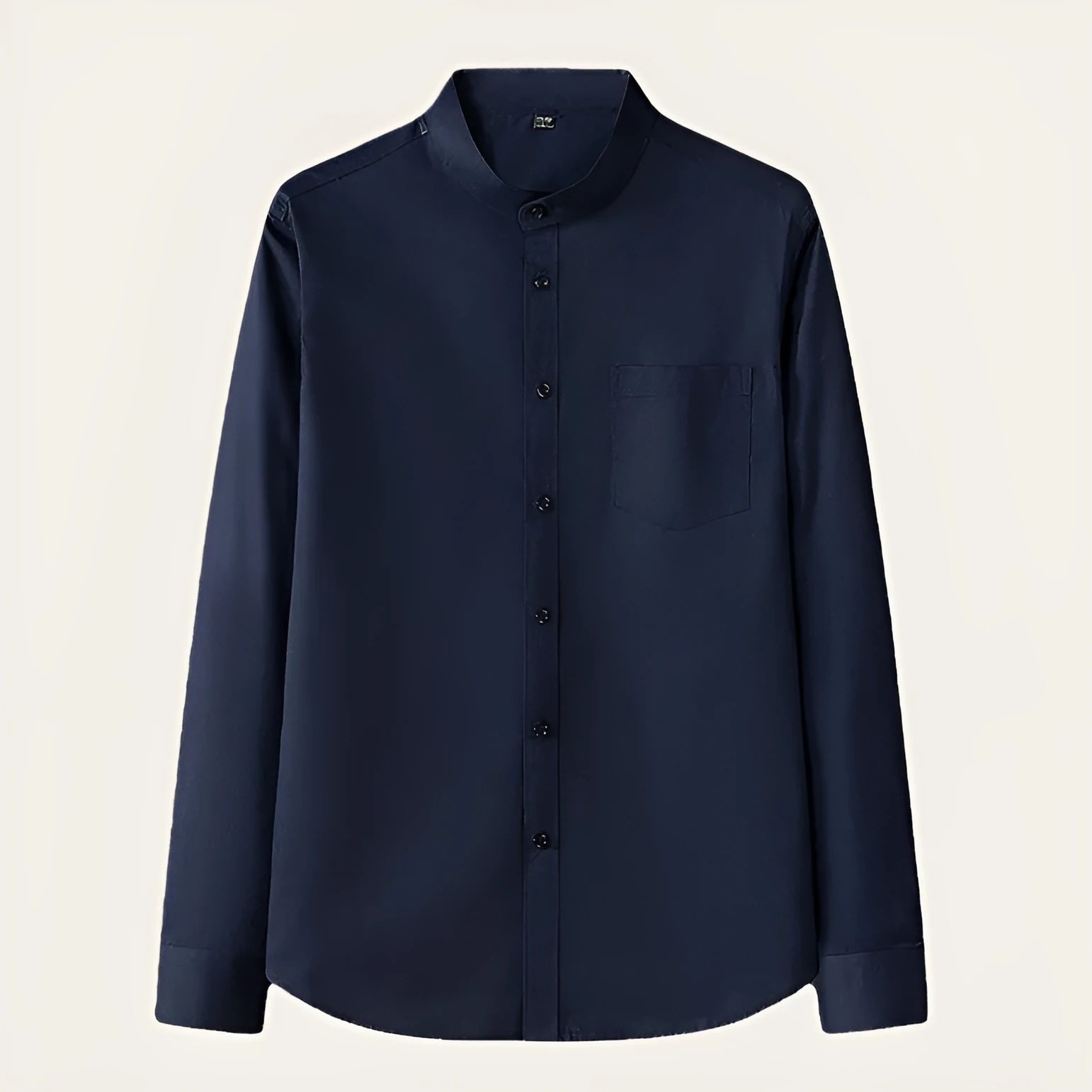 Men's stand collar long sleeve slim fit solid colour pocket shirt in black