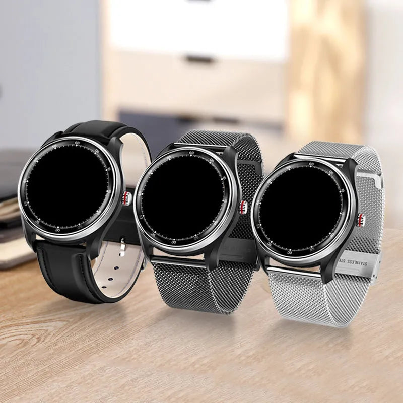 Heying smart bracelet men's sports watch with metal case, heart rate monitor, step counter, and remote selfie on a wrist