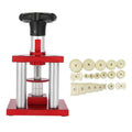 Watch repair spiral press tool with set of 20 plastic moulds for case back closure
