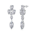 Pair of S925 sterling silver drop-shaped stud earrings with Platinum White Diamond electroplated finish on white background