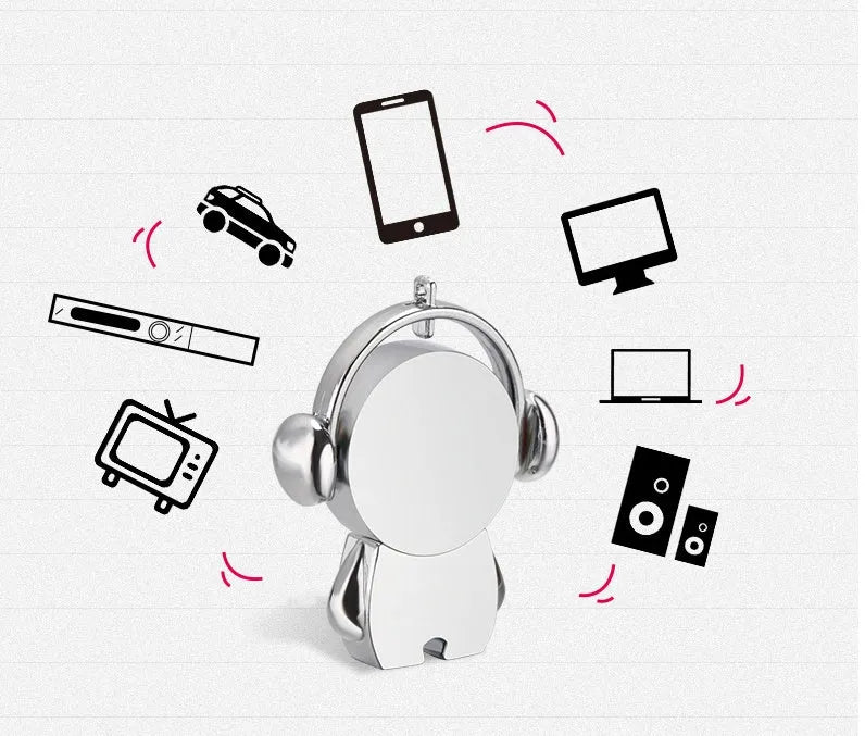 Metal USB flash drive with musician cartoon design in silver or rose gold colour