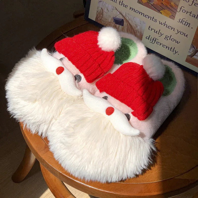 Cute Christmas Santa Claus home slippers plush upper colour block design non-slip EVA sole indoor shoes