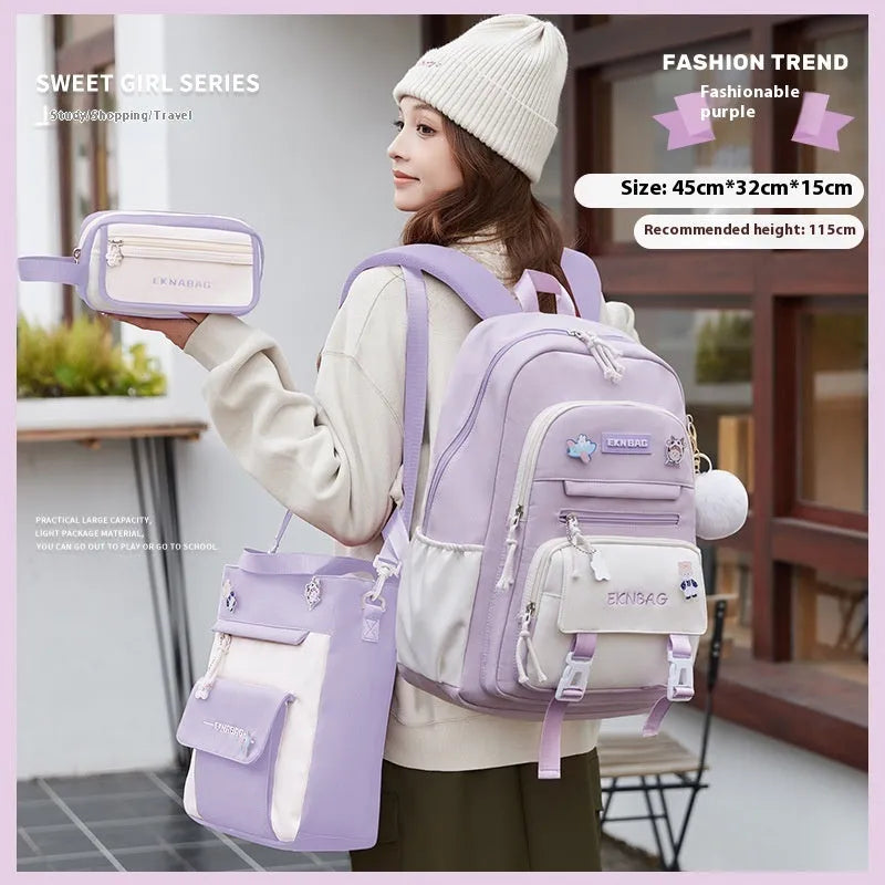 Waterproof Oxford cloth school backpack for girls with curved shoulder straps in six colour options