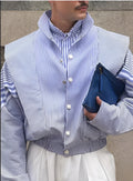Men's striped button front lightweight jacket in polyester cotton blend, available in sizes S to 3XL