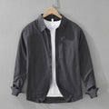 Men's Japanese cotton linen style long sleeve loose cardigan shirt in raw jute colour with button front