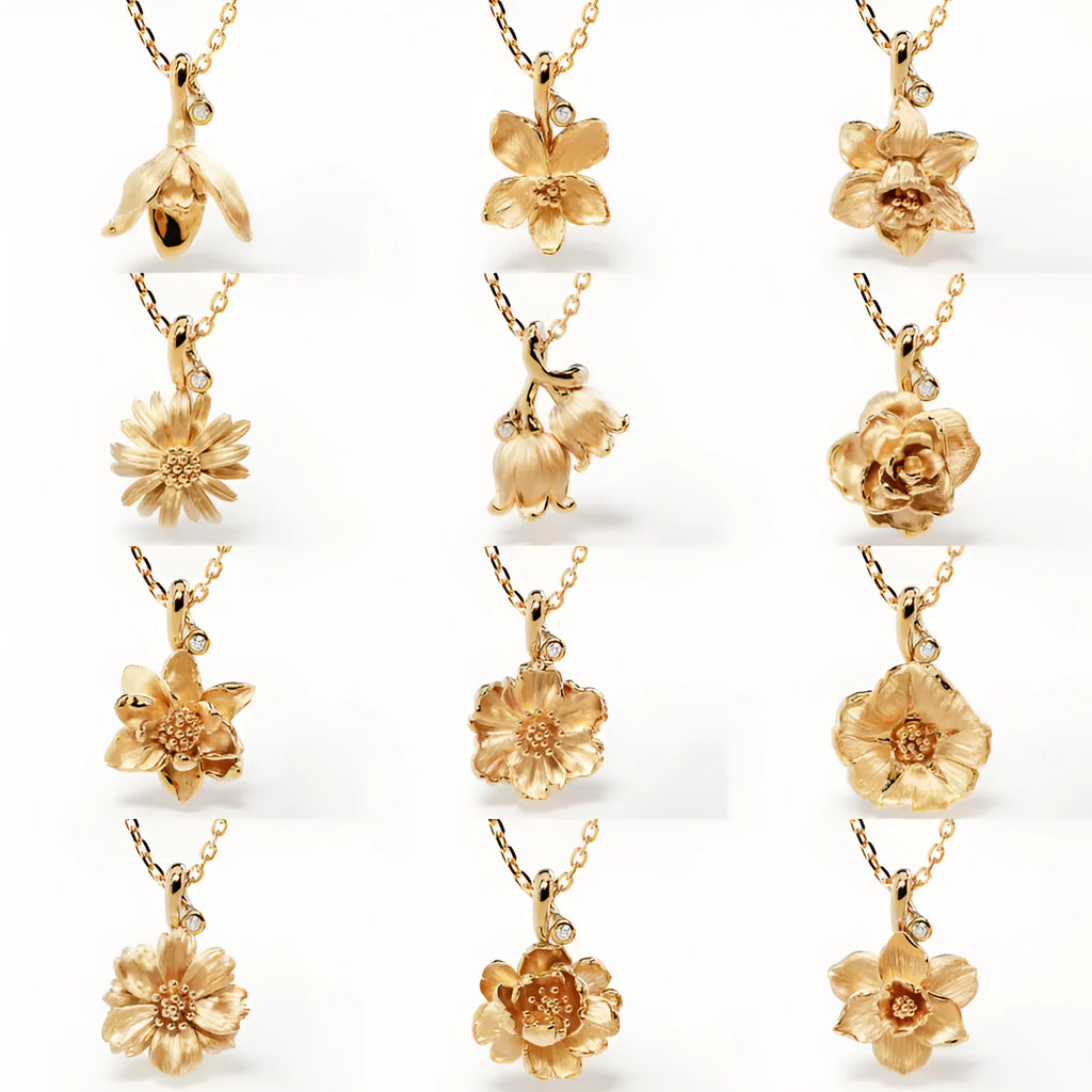 Women's creative all-match flower pendant necklace made of 304 stainless steel with 18K gold electroplating, 45cm chain length