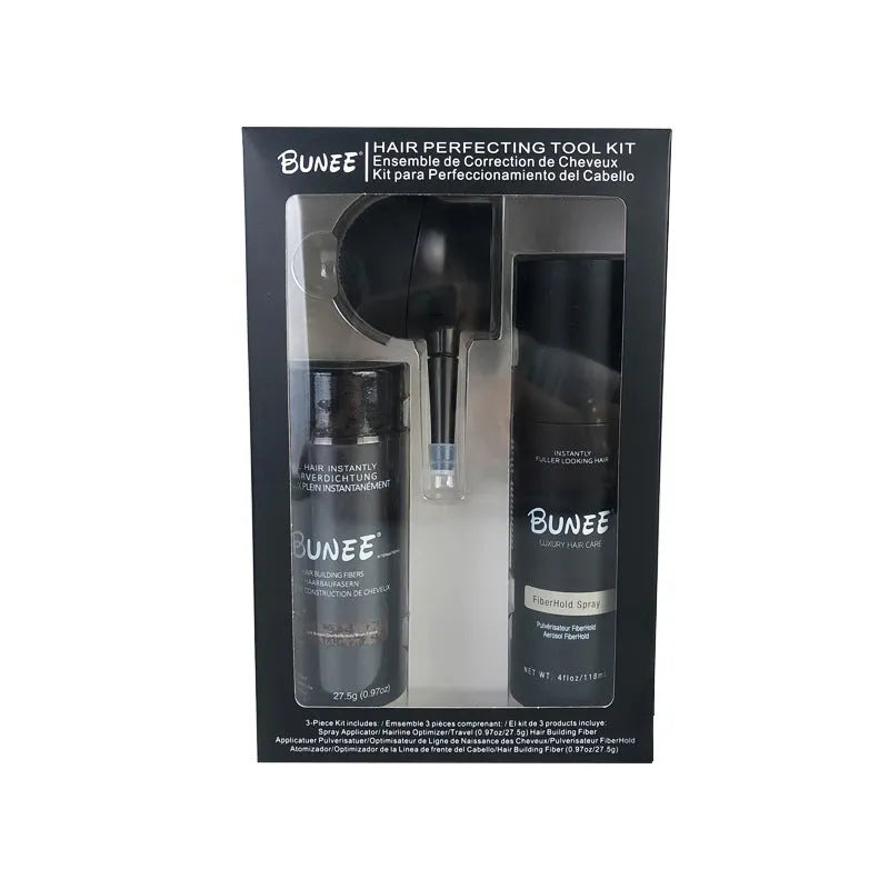 Dense hair fibre powder 275g canister with specialised nozzle and shaping spray bottle for hair thickening
