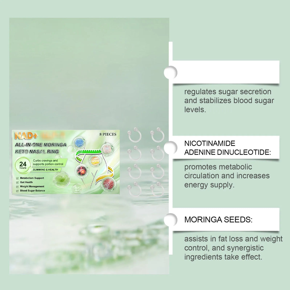 Body care kit box with 8 pieces and nose ring, universal skin type, herbal ingredients gentle care