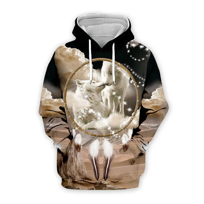 Men's hooded sweatshirt with digital 3D print in polyester fibre, loose fit, available in multiple colours and sizes