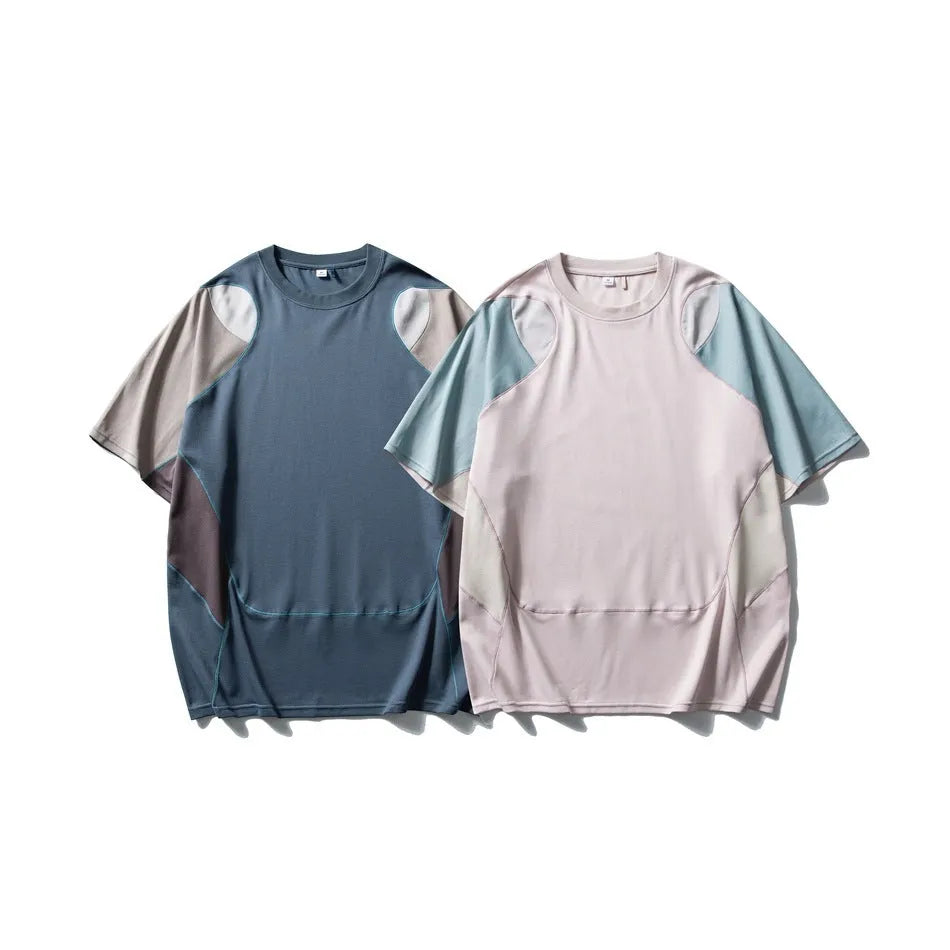 Men's cotton blend patchwork sports T-shirt with loose raglan short sleeves in Galaxy Blue colour