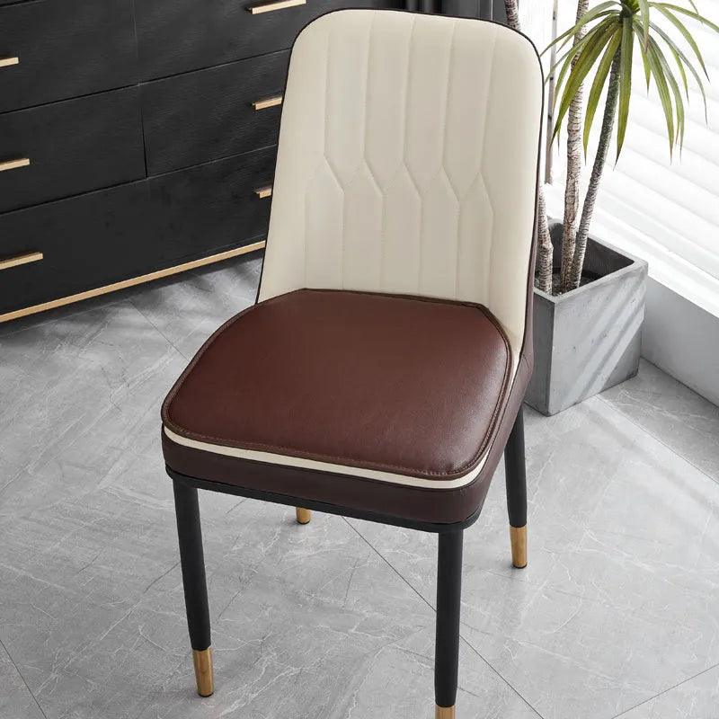 Leather horseshoe-shaped seat cushion with non-slip base in beige colour showing size dimensions
