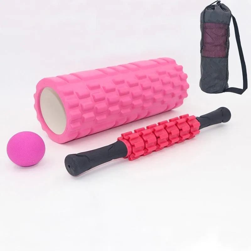 33cm black foam roller massage stick with six rotating EVA gear pieces