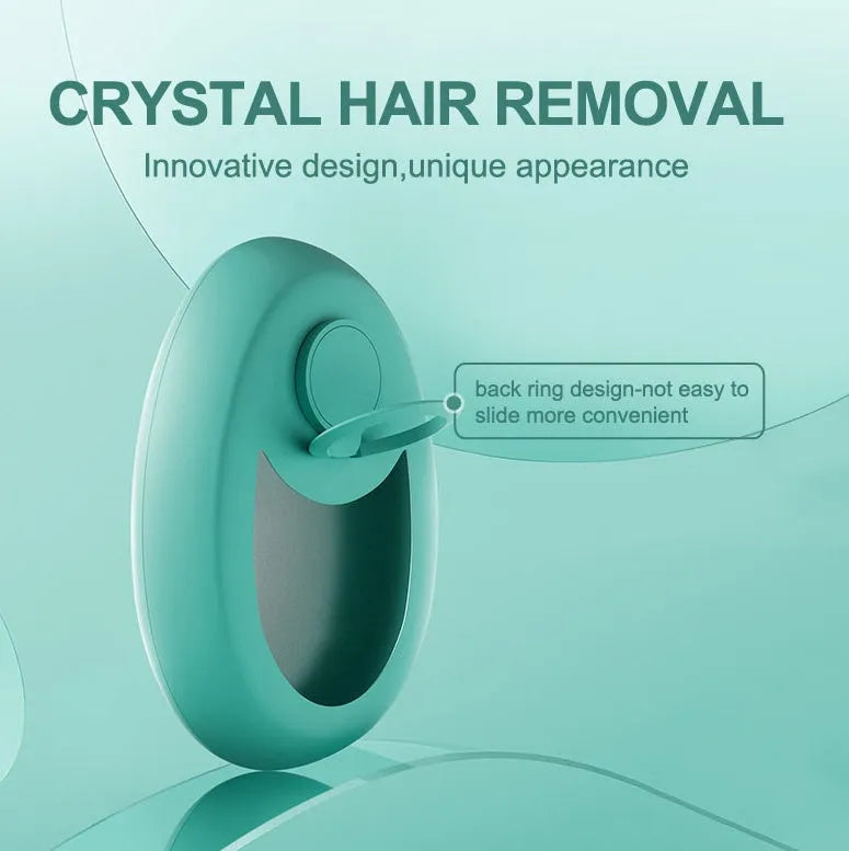Crystal hair removal device with nano-glass surface and metal finger ring