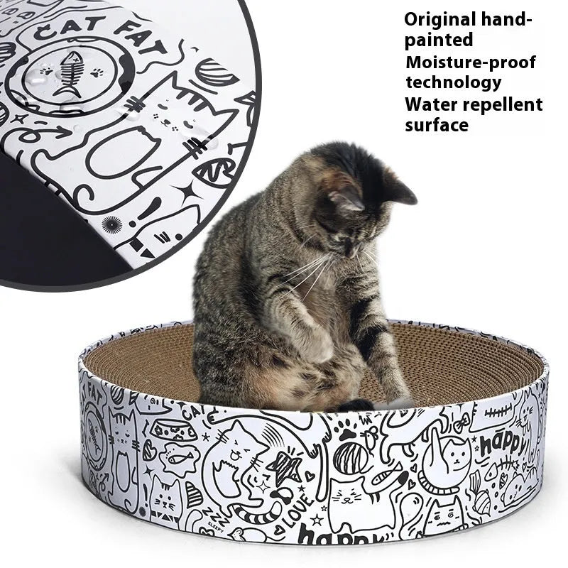 Extra large round cat scratching board in white corrugated paper measuring 42x42x10cm