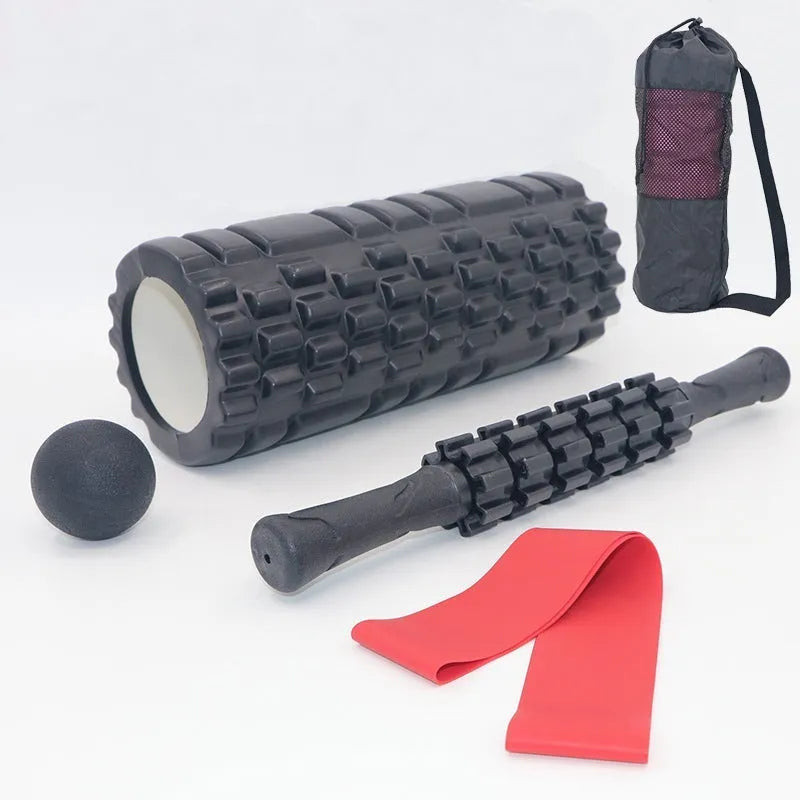 33cm black foam roller massage stick with six rotating EVA gear pieces