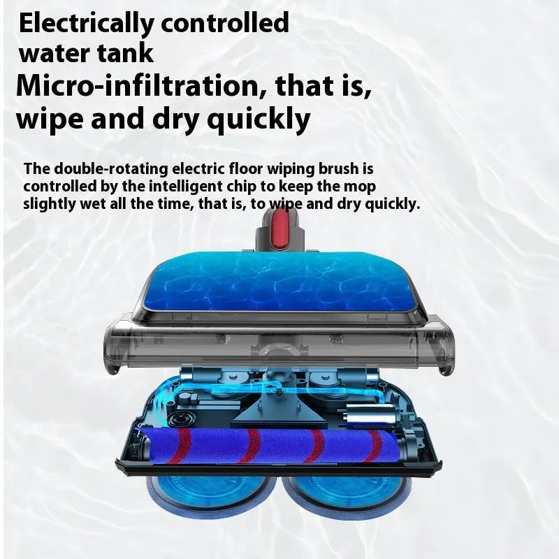 Electric mop head vacuum accessory with three-in-one dust collection, washing, waxing functions