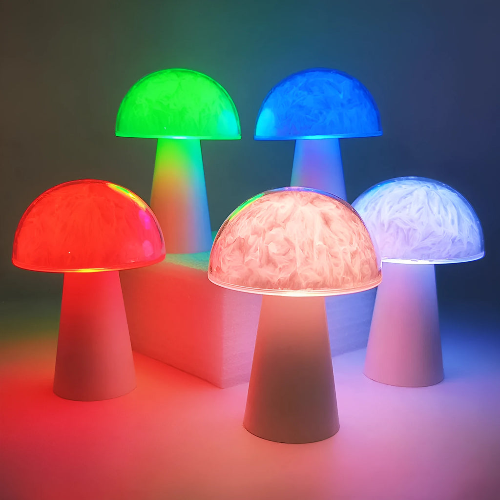 Mushroom-shaped decorative night light with remote control and RGB colour-changing illumination