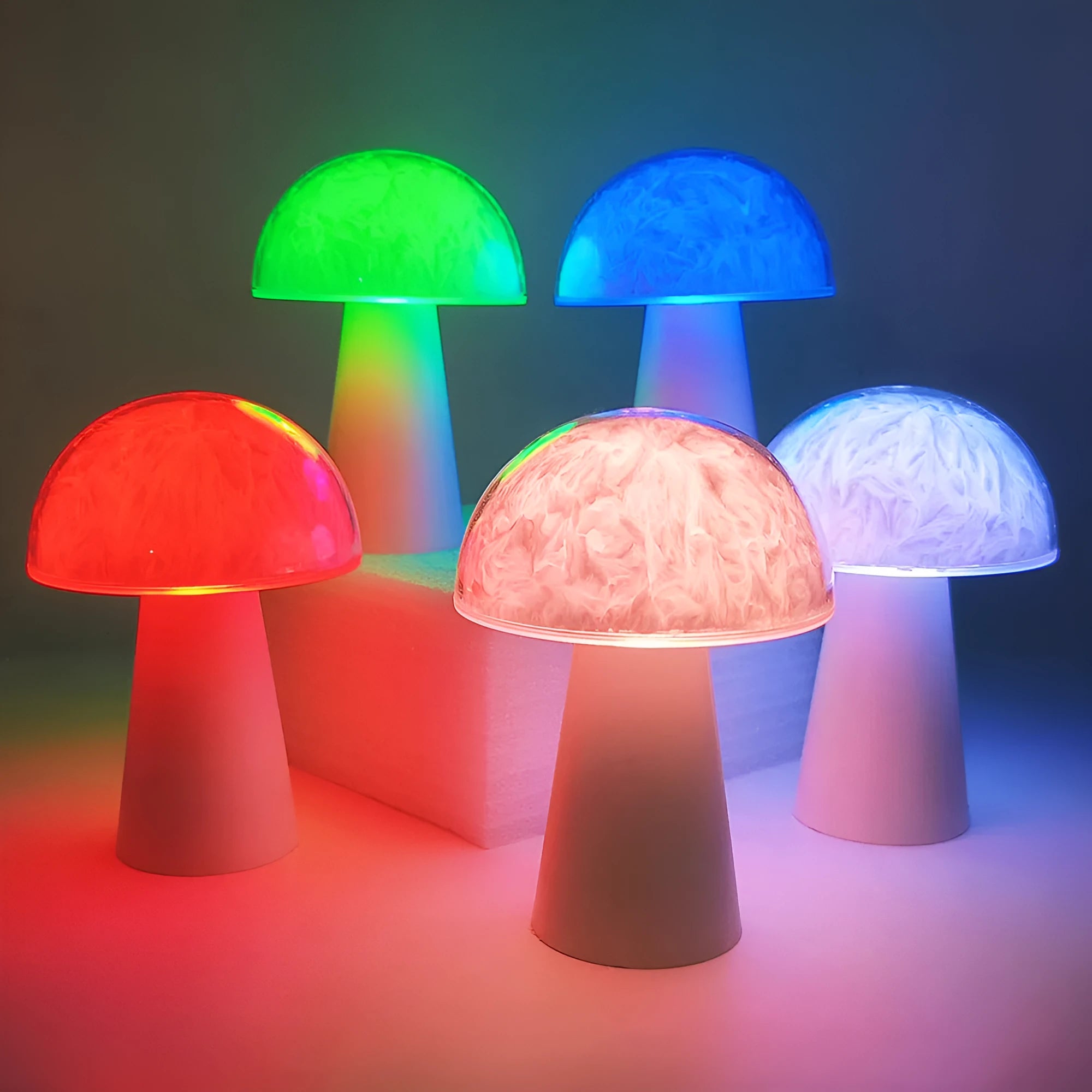 Mushroom-shaped decorative night light with remote control and RGB colour-changing illumination