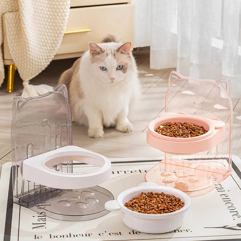 Grey cat ear design pet feeding bowl with adjustable height and anti-spill rim