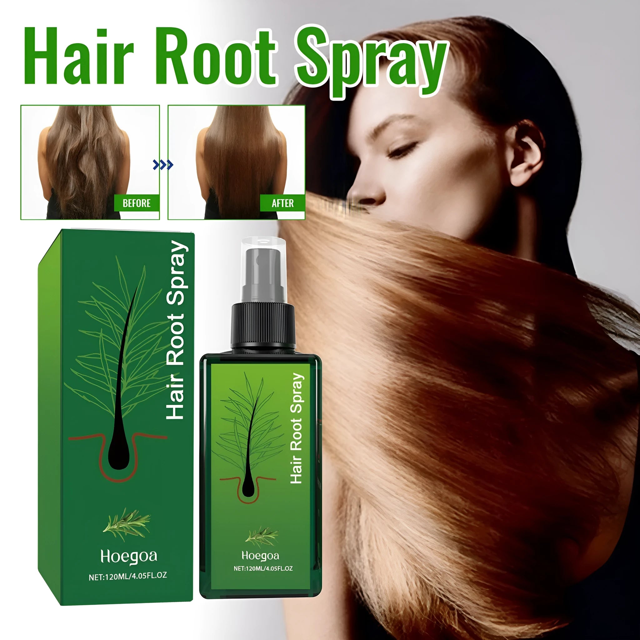 120ml bottle of rosemary dense hair essential oil spray with spray nozzle