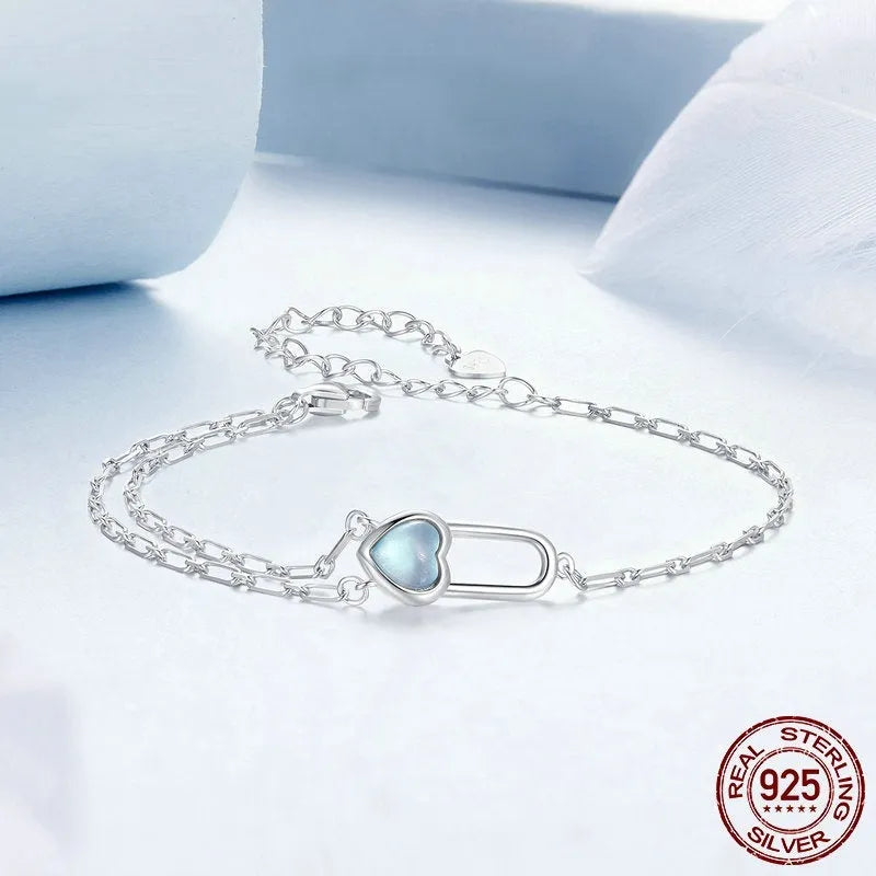 S925 sterling silver heart lock bracelet on display with electroplated finish