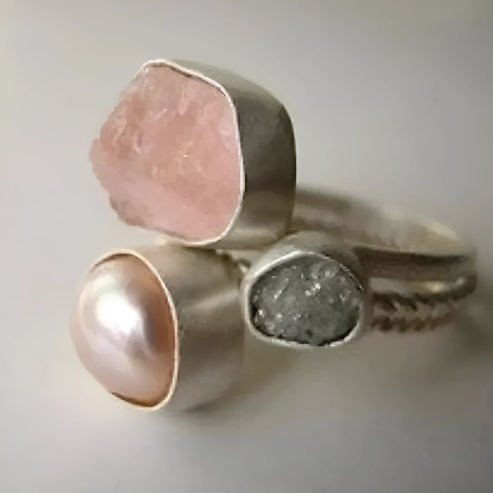 Natural raw fluorite copper ring silver tone unisex geometric amorphous inlay ring
