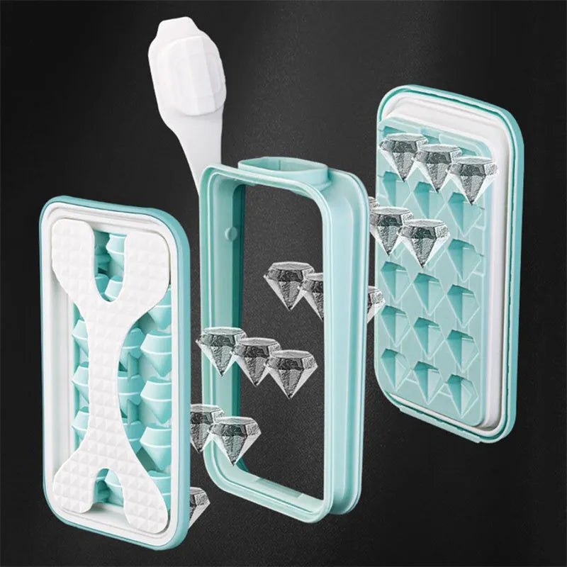 Portable silicone ice ball mould and water bottle in light grey, sky blue, or transparent white colours
