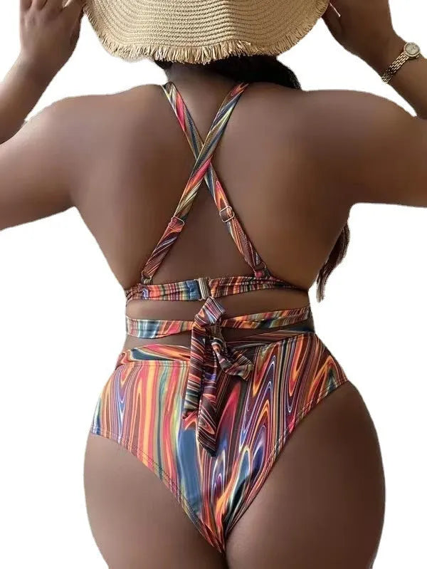 Women's plus size floral high waist bikini swimsuit in picture colour.