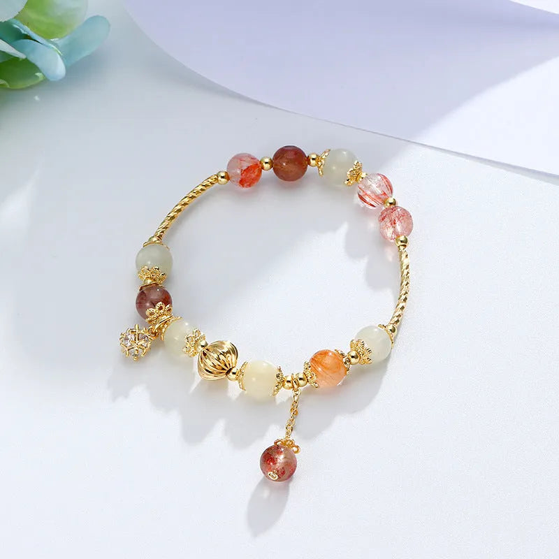 Colour hair crystal flower-shaped bracelet with copper tube and fringed zircon for women