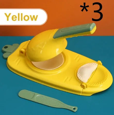 Orange and white plastic dumpling maker tool with ergonomic handle and hanging hole