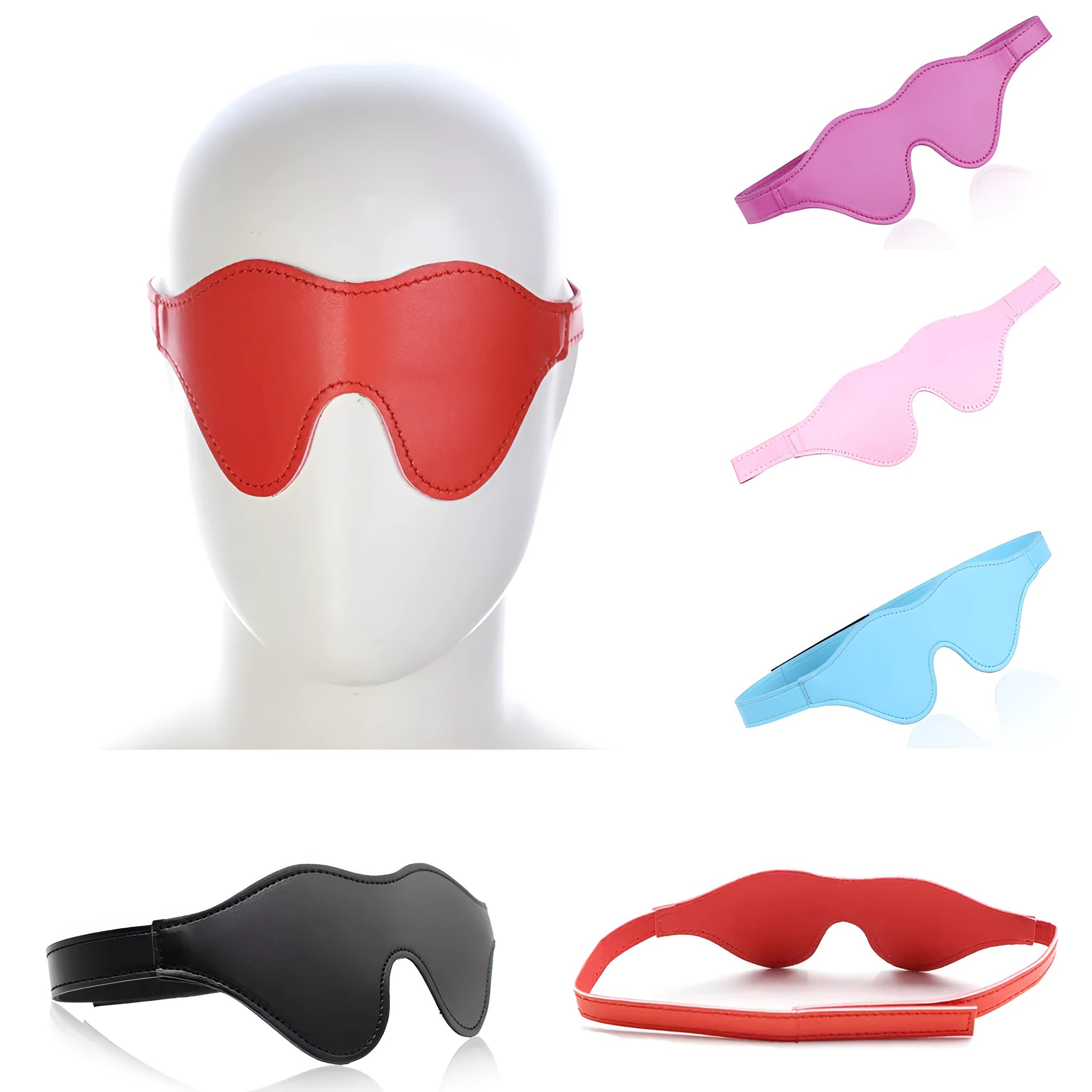 Women's leather eye mask with Velcro fastening in multiple colour options for adult couple play