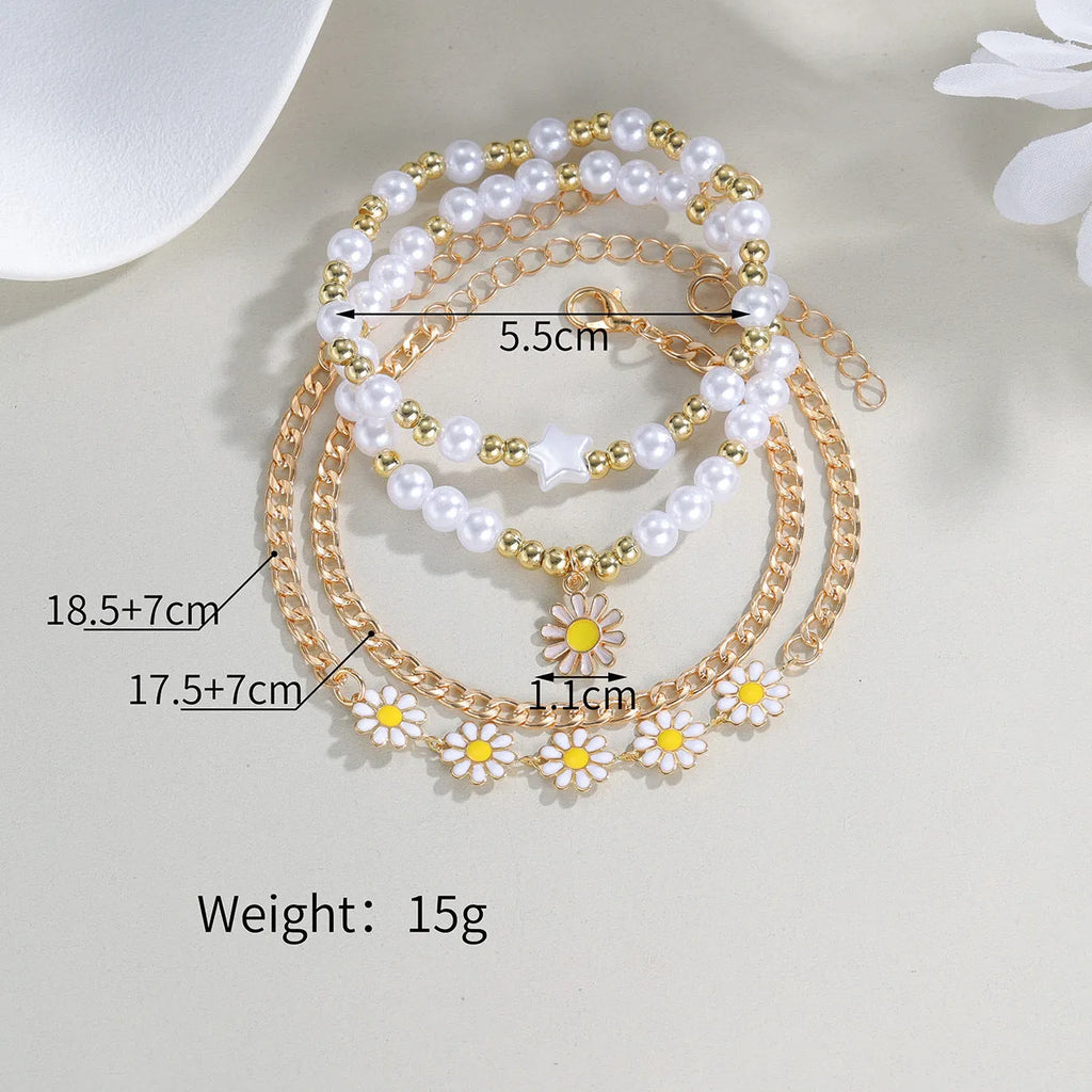 Four mixed material alloy bracelets with Little Daisy geometric charm in XY-4325 colour
