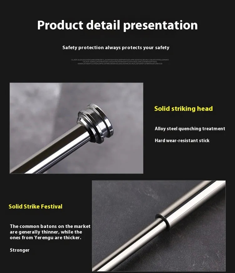 Automatic spring expandable baton in titanium black with three size options for self-defense