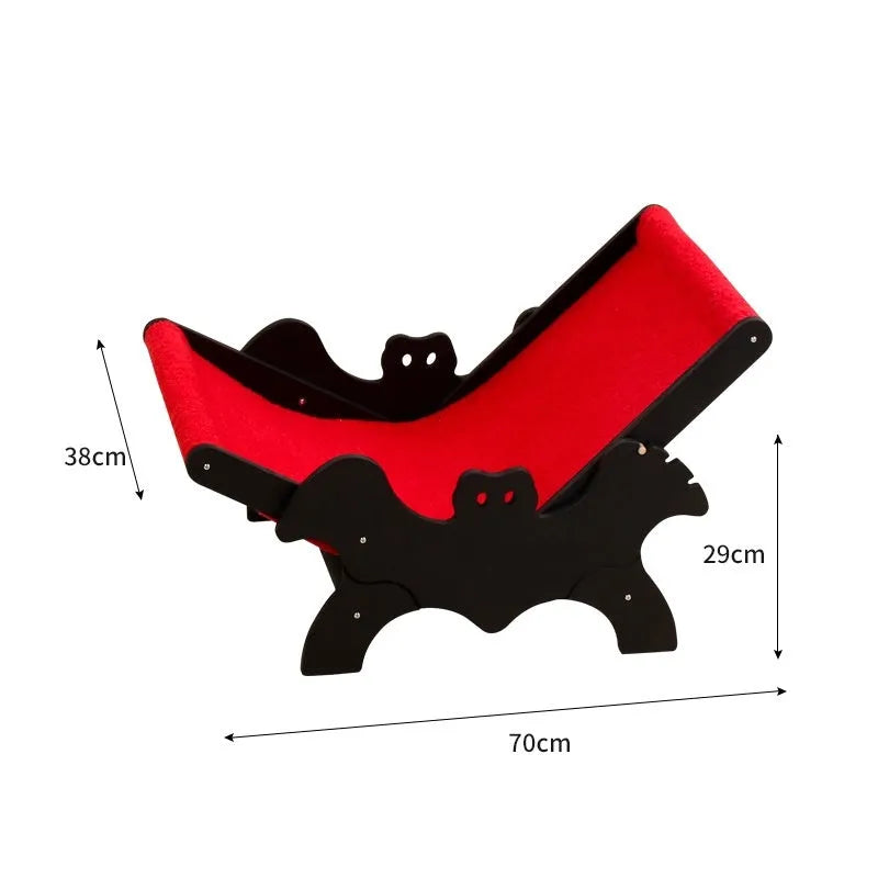 Black and red wooden cat recliner bed with slatted base design measuring 40cm length