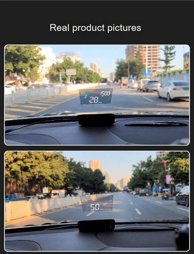 Black car head-up display projector unit with USB connection for GPS and E-dog functionality