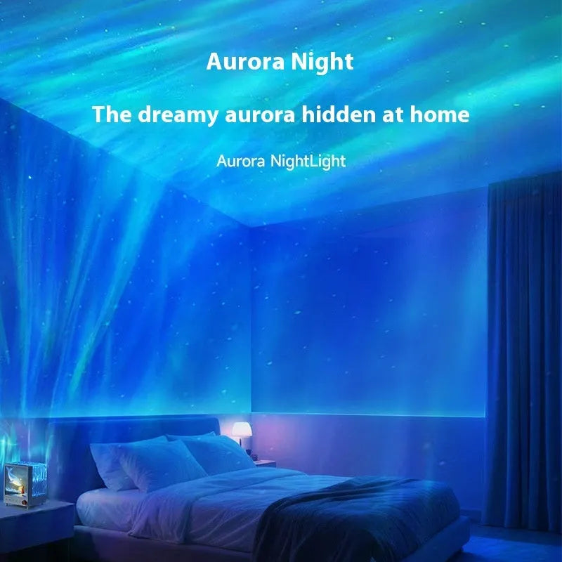 Aurora Treasure Box compact projection lamp showing Star Sea Whale light effect.