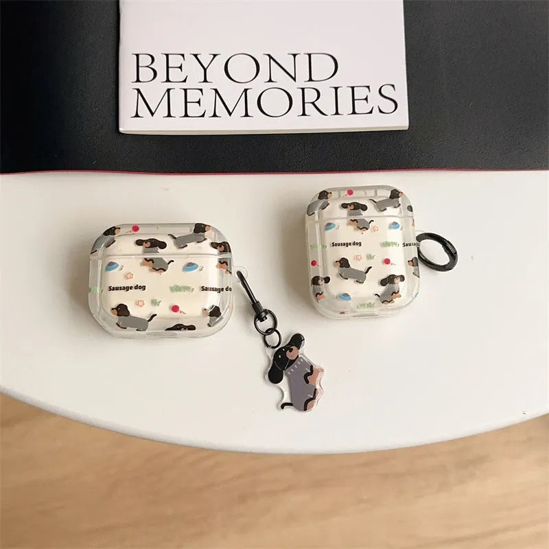 Cartoon sausage dog silicone protective cover for Apple AirPods with embossed sweater pendant design