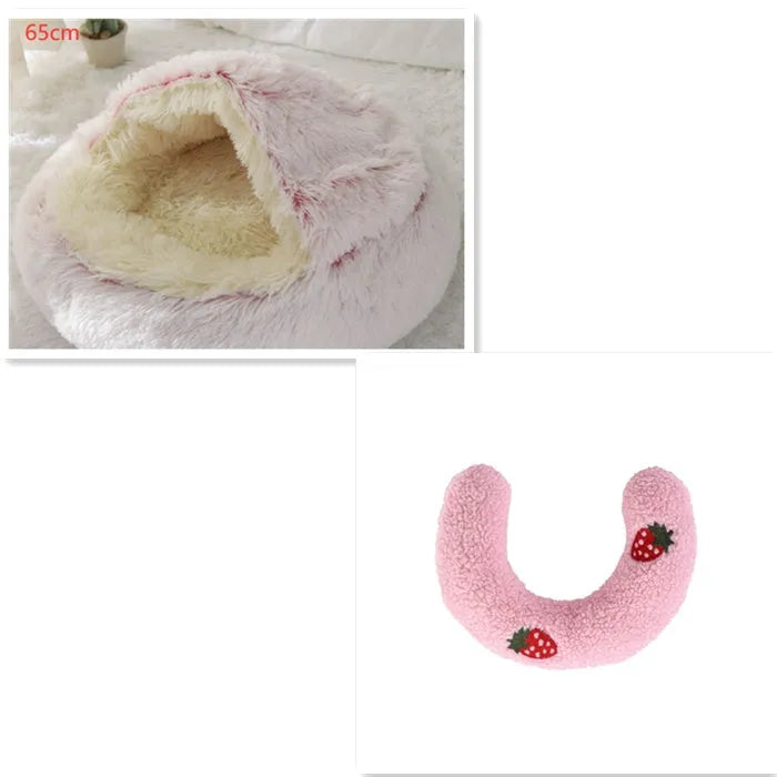 2 in 1 round plush pet bed with PP cotton filling for dogs and cats, available in brown, 65cm size