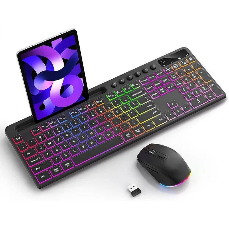 Wireless keyboard and mouse set with luminous keys and ergonomic mouse design