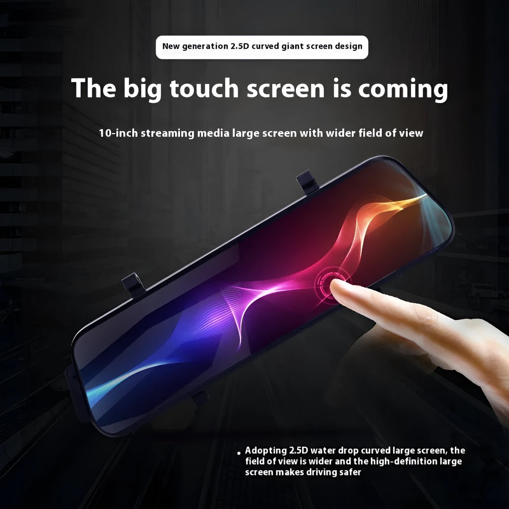 10-inch streaming media rearview mirror tachograph with full screen touch and front rear dual lens night vision