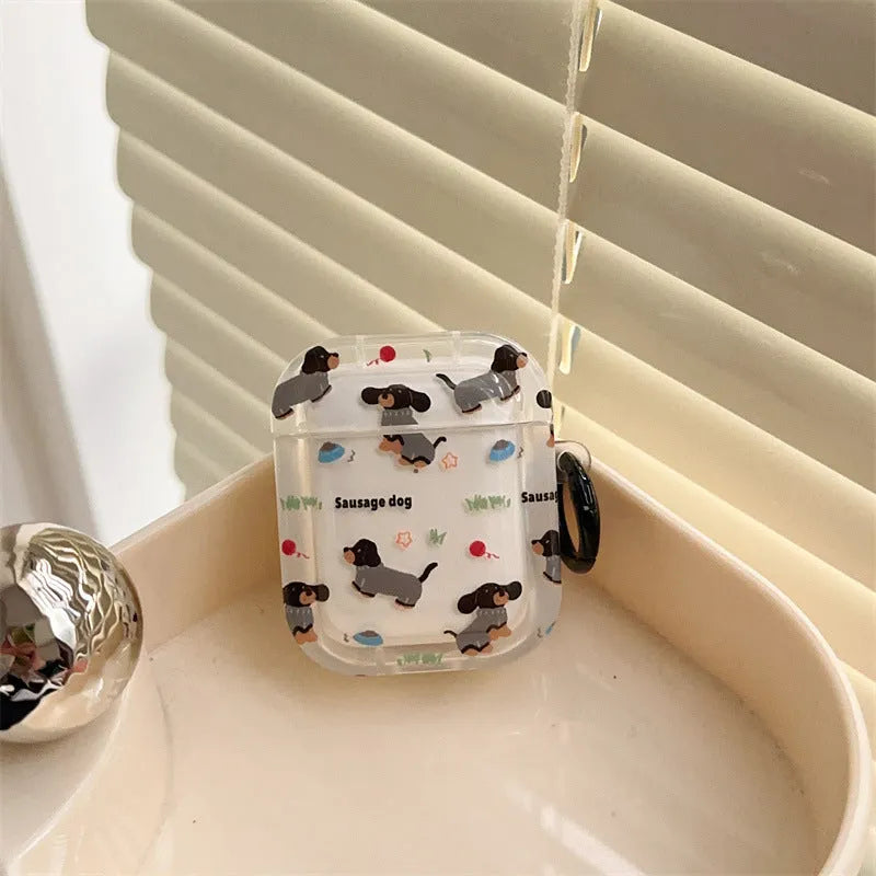 Cartoon sausage dog silicone protective cover for Apple AirPods with embossed sweater pendant design