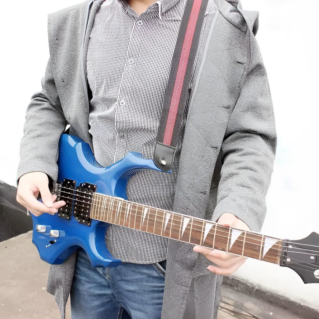 Universal woven guitar strap for acoustic electric bass ukulele in army green colour.