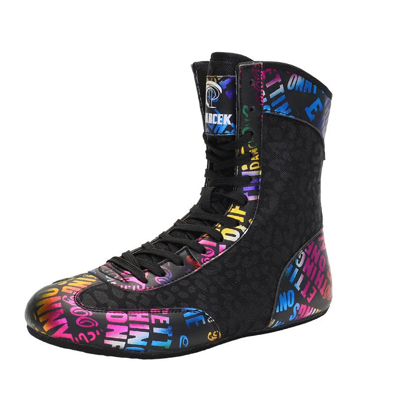 Mixed combat high top training shoes in green with mesh and leather panels and a soft rubber sole.