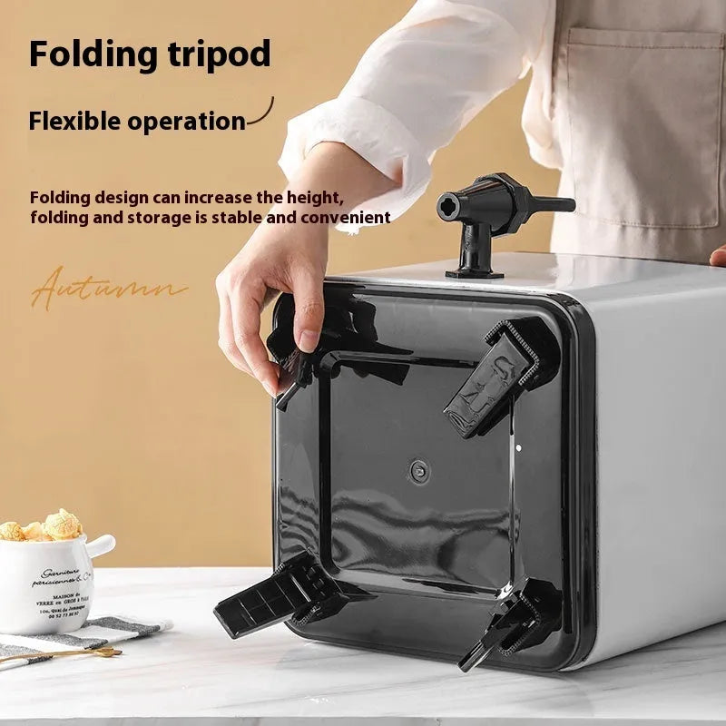 Square stainless steel milk tea bucket with lock mechanism, 8 litre capacity, silver colour